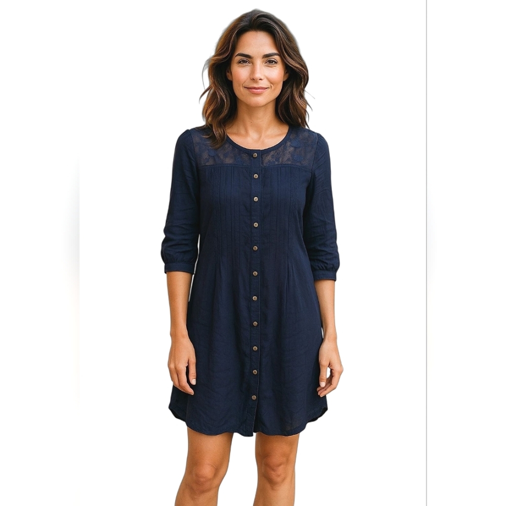 Anthropologie Dress 8 Dark Blue Embroidered